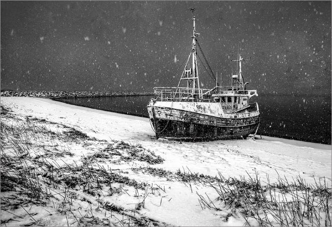 Beached Trawler in a Snowstorm, Iceland - Colin Westgate