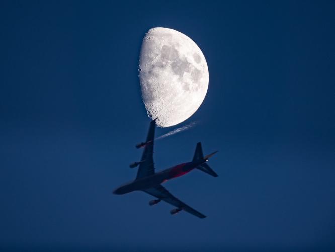 Asiana Cargo 747 passing the Moon - Gary Eason