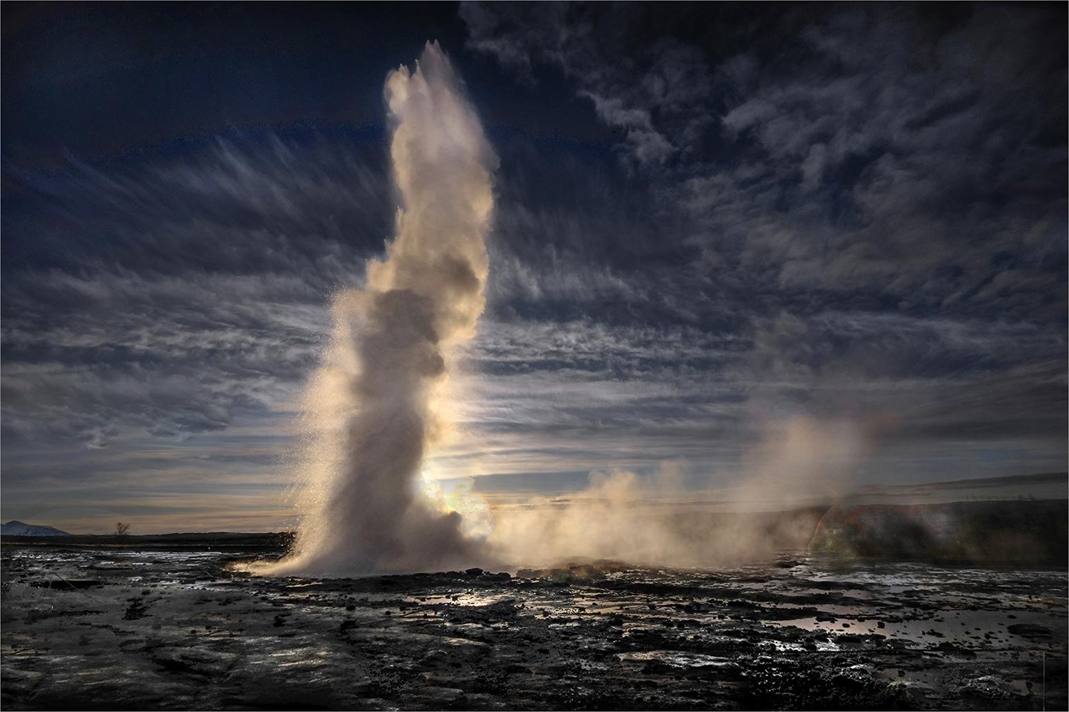 Strokkur Erupting at Sunrise - Colin Westgate